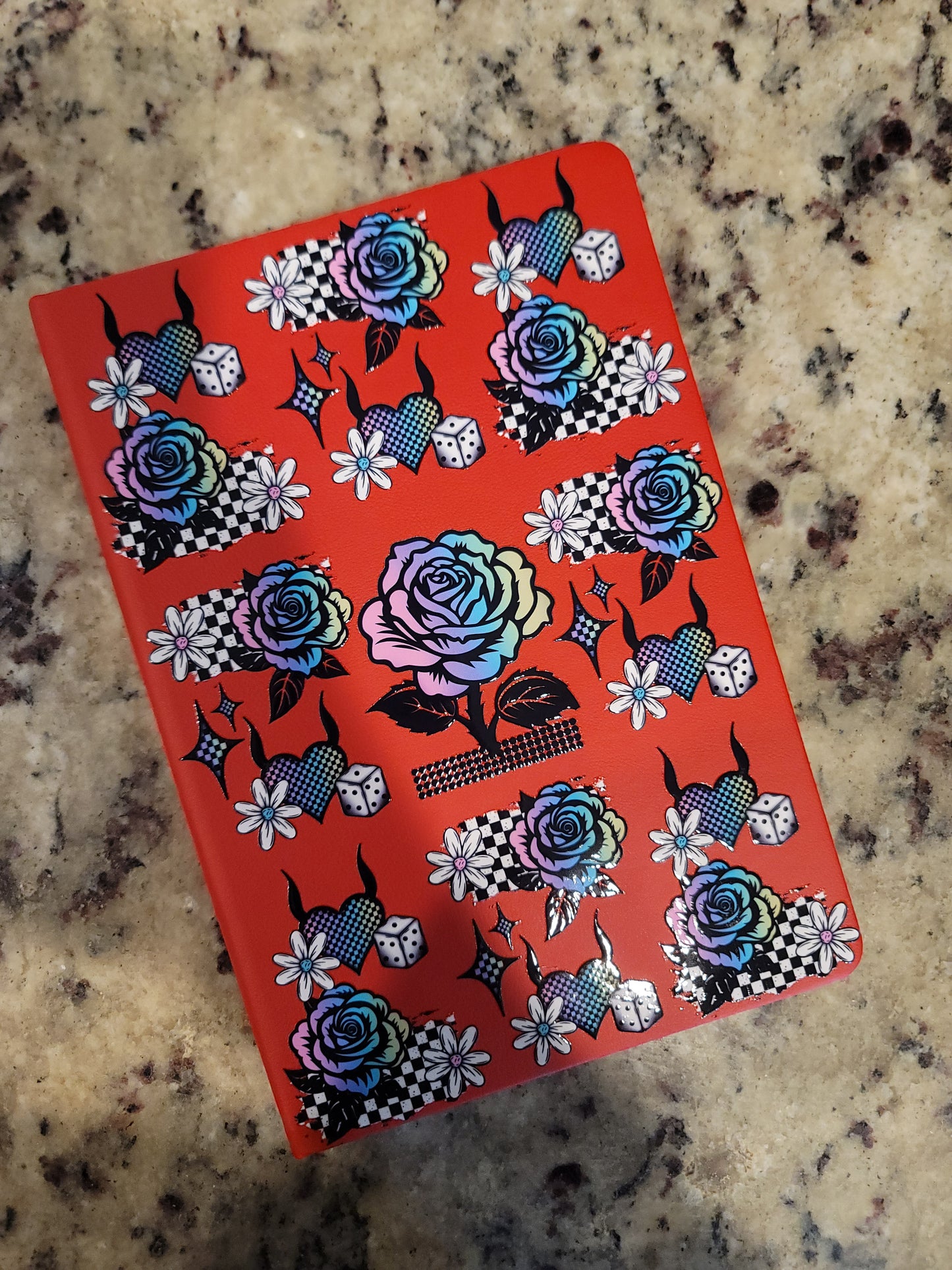 Retro Checkerboard Rose A5 Hardcover Notebook | Colorful Floral Journal | Cute Goth Notebook | School, Journaling & Note Taking | BNH Creations