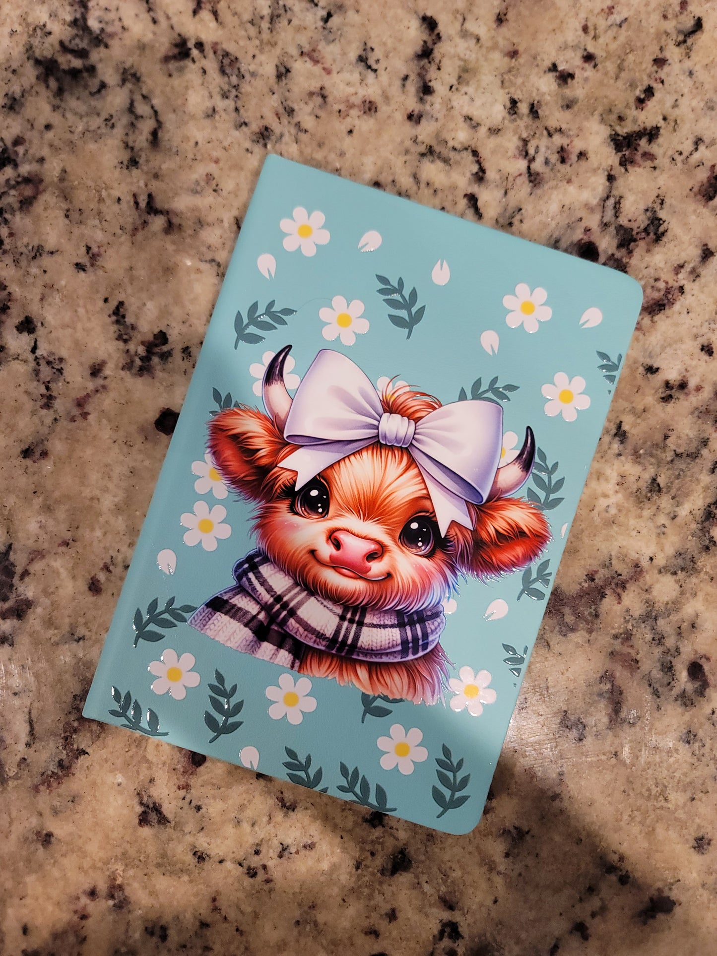 Cute Highland Cow A5 Notebook | Floral Faux Leather Journal | Farmhouse Writing Notebook | Cow Lover Gift | BNH Creations