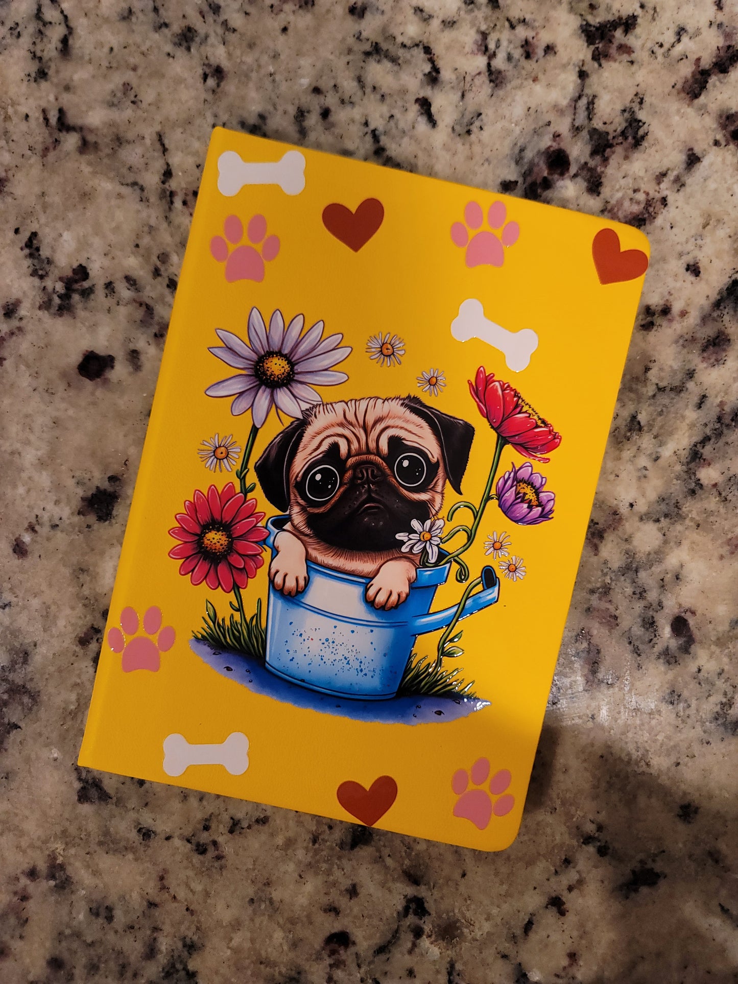 Cute Pug Puppy A5 Hardcover Notebook | Floral Dog Lover Journal | Adorable Puppy Notebook | Gift for Pug Owners | BNH Creations