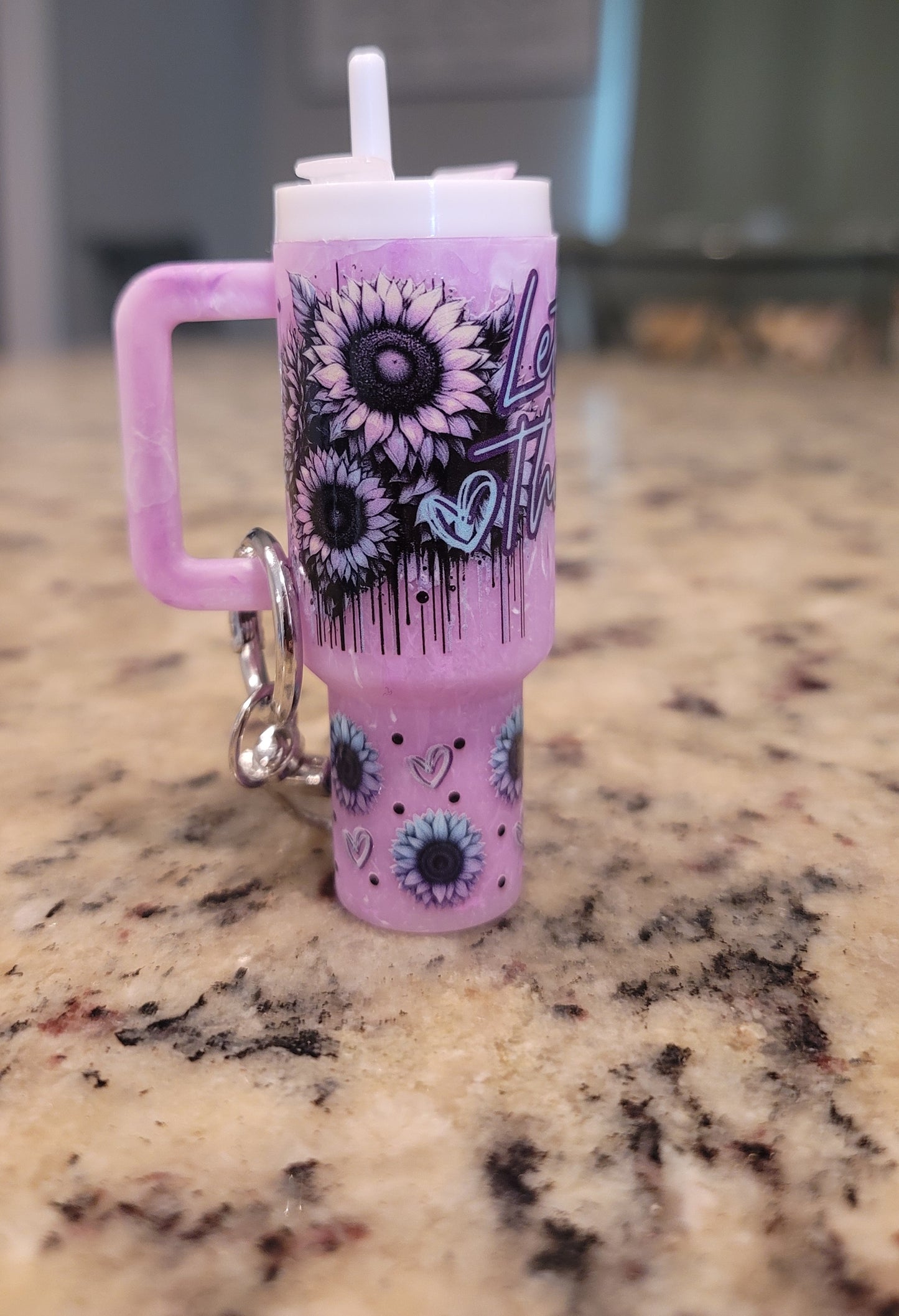 Let Them Sunflower Mini Tumbler Chapstick Holder Keychain | Inspirational Lip Balm Holder | Purple Floral Mini Cup Keychain Gift