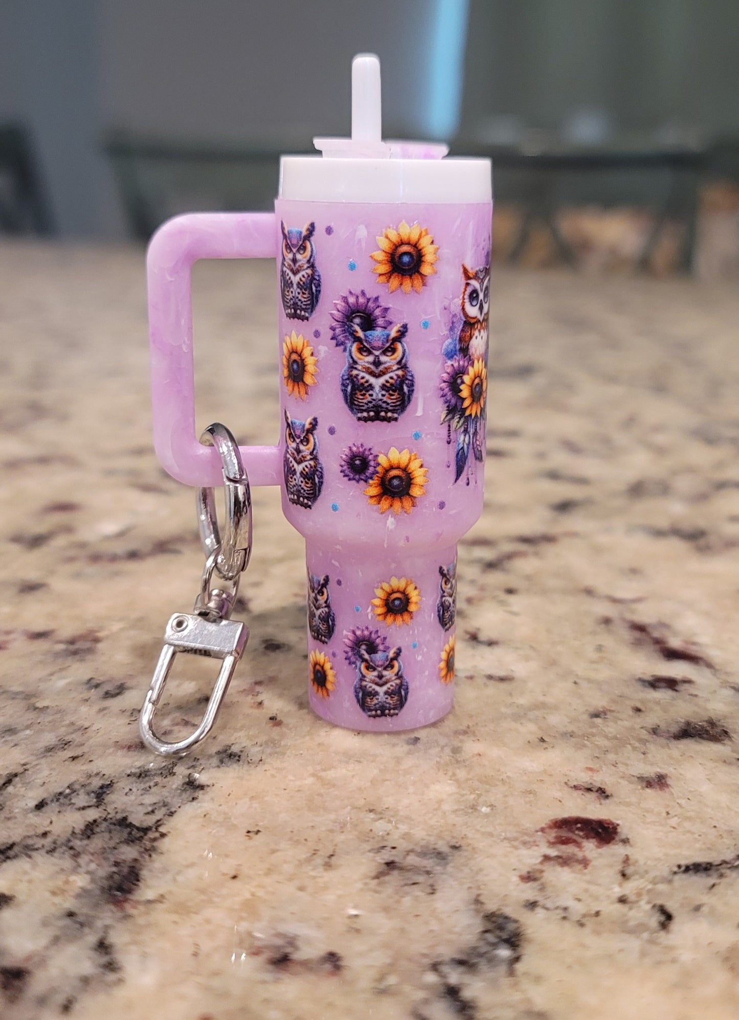 Purple Owl Mini Tumbler Keychain | Sunflower Lip Balm Holder | Boho Owl Chapstick Holder | Cute Purse & Backpack Charm