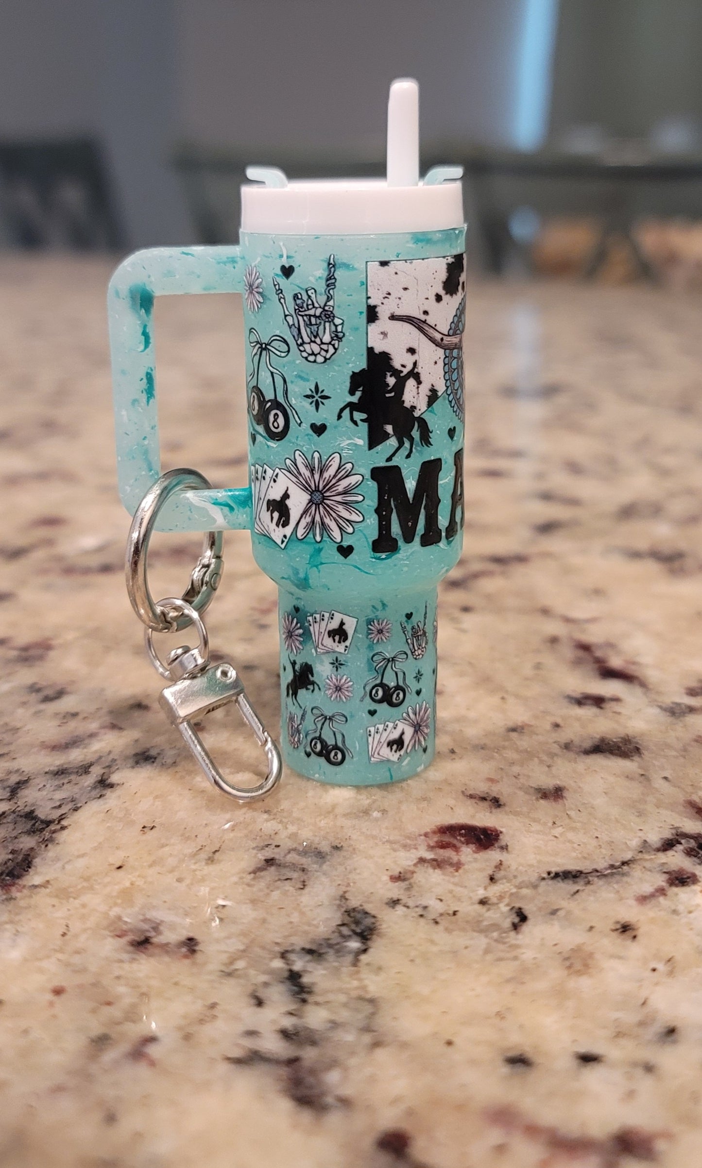 Western Mama Mini Tumbler Keychain | Cowgirl Lip Balm Holder | Turquoise Western Purse Charm | Cute Mama Keychain Gift