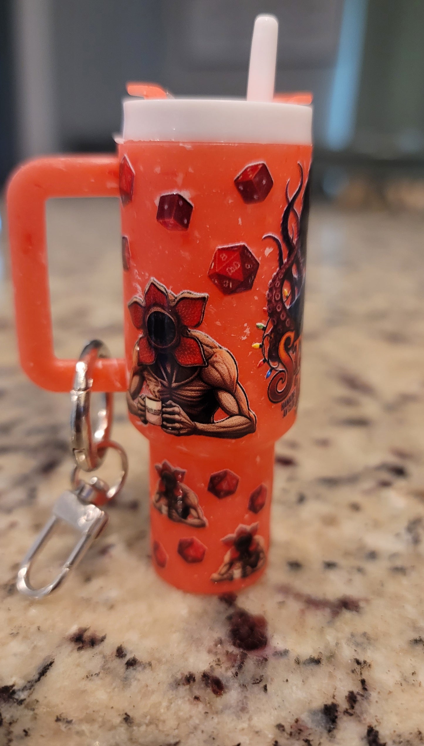Retro Horror Inspired Mini Tumbler Keychain | 80s Spooky Cup Charm | Handmade Backpack & Purse Accessory | BNH Creations