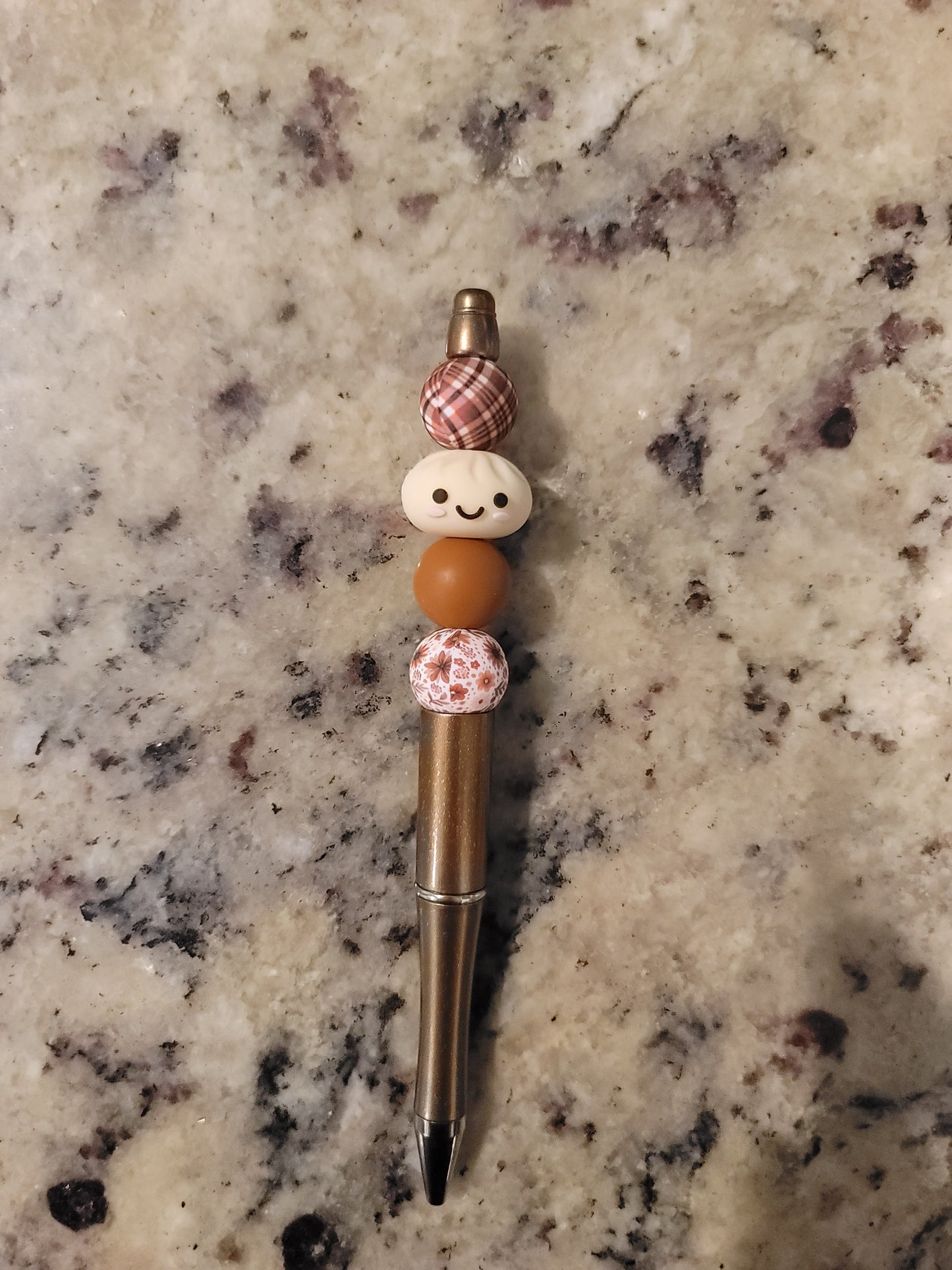 Cute Dumpling Beaded Pen | Handmade Kawaii Ballpoint Pen | Neutral Brown Silicone Bead Pen | Teacher Gift | Journal & Planner Pen