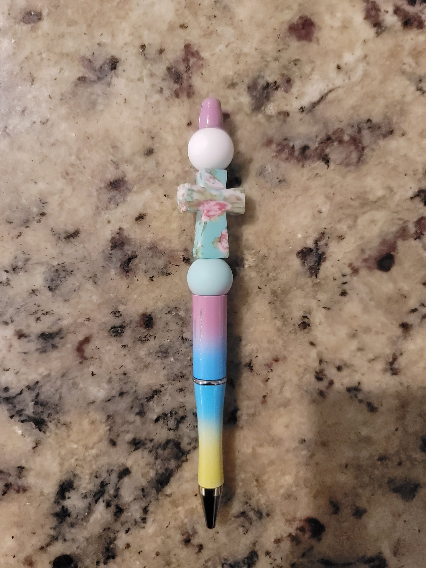 Floral Cross Beaded Pen | Handmade Faith-Inspired Ballpoint Pen | Christian Gift | Refillable Ink Pen | Inspirational Desk Accessory