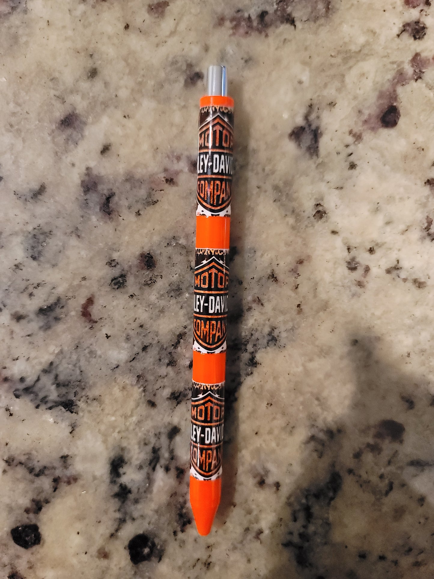 Classic American Motorcycle Inspired UV DTF Wrapped Pen | Biker Ballpoint Pen | Orange Retractable Black Ink Pen
