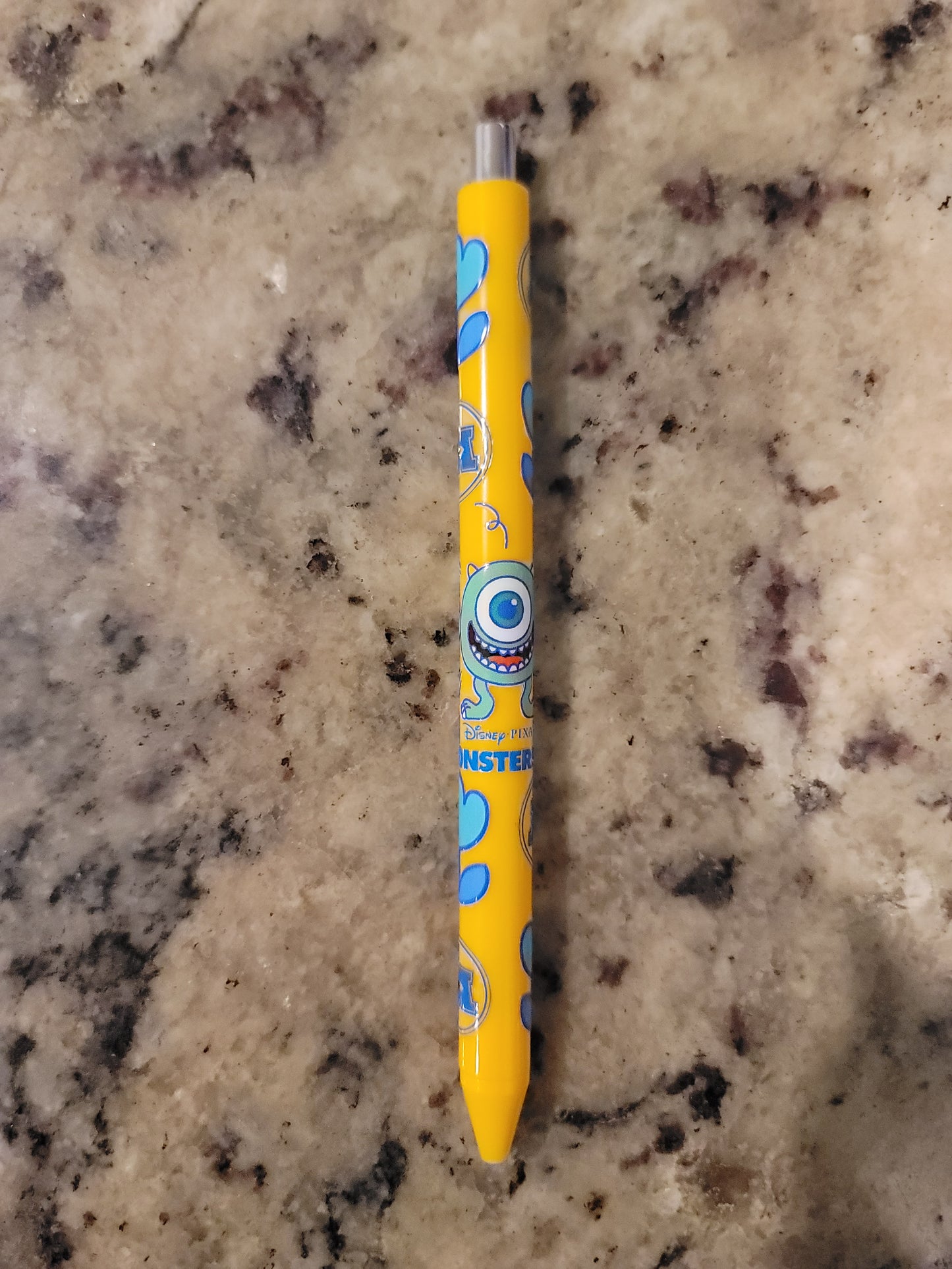 One-Eyed Monster Inspired UV DTF Wrapped Pen | Cute Cartoon Ballpoint Pen | Bright Yellow Retractable Black Ink Pen