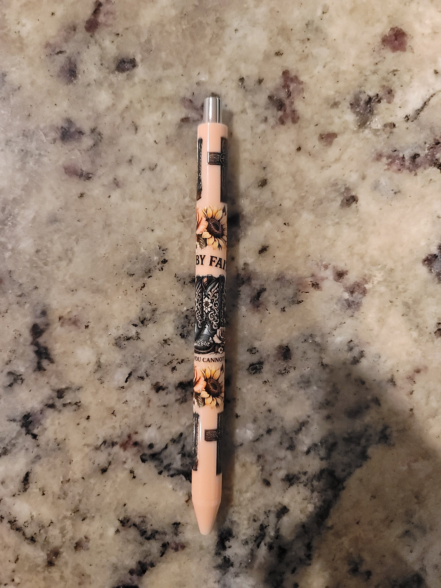 Faith & Sunflower UV DTF Wrapped Pen | Inspirational Retractable Ballpoint Pen | Christian Gift | Black Ink Pen