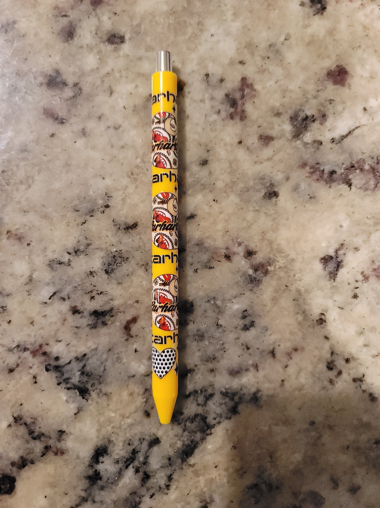 Rugged Race Day Inspired UV DTF Wrapped Pen | Yellow Workwear Style Ballpoint Pen | Racing Fan Gift