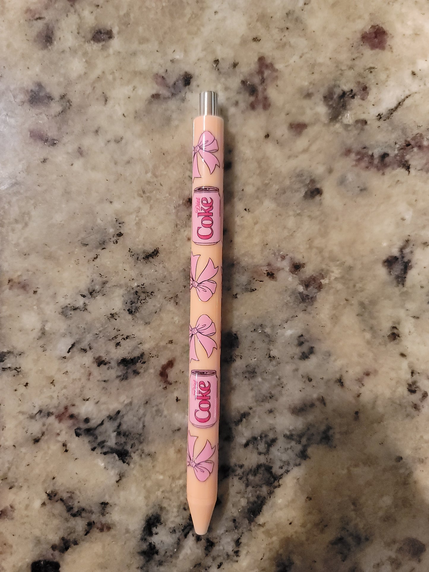 Pink Soda Inspired UV DTF Wrapped Pen | Cute Coquette Bow Ballpoint Pen | Pastel Retractable Black Ink Pen
