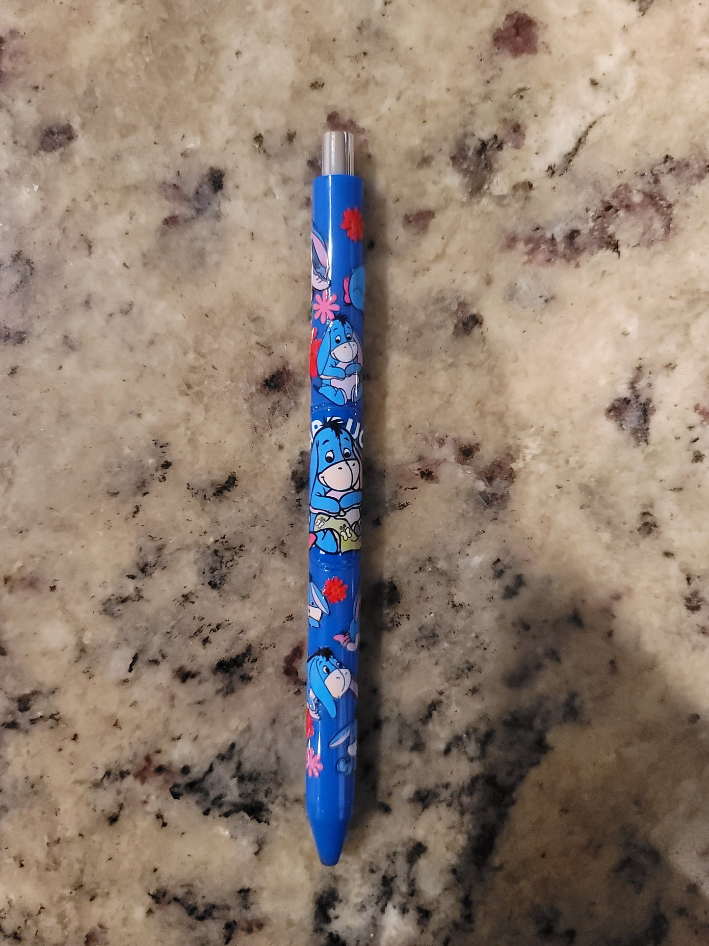 Blue Donkey-Inspired UV DTF Wrapped Pen | Cute Cartoon Retractable Ballpoint Pen | Fun Stationery Gift | Black Ink Pen