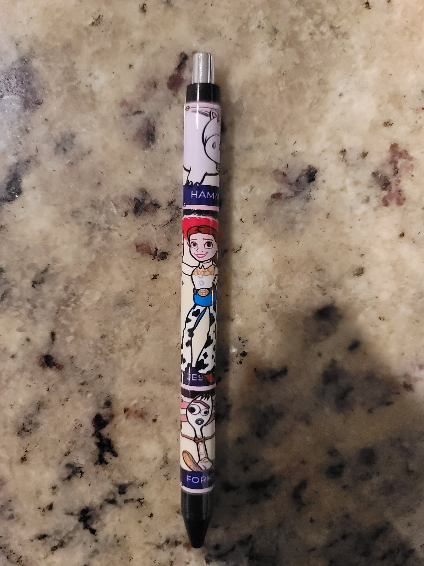 Cartoon Friends UV DTF Wrapped Pen | Colorful Retractable Ballpoint Pen | Fun Character-Inspired Gift | Black Ink Pen