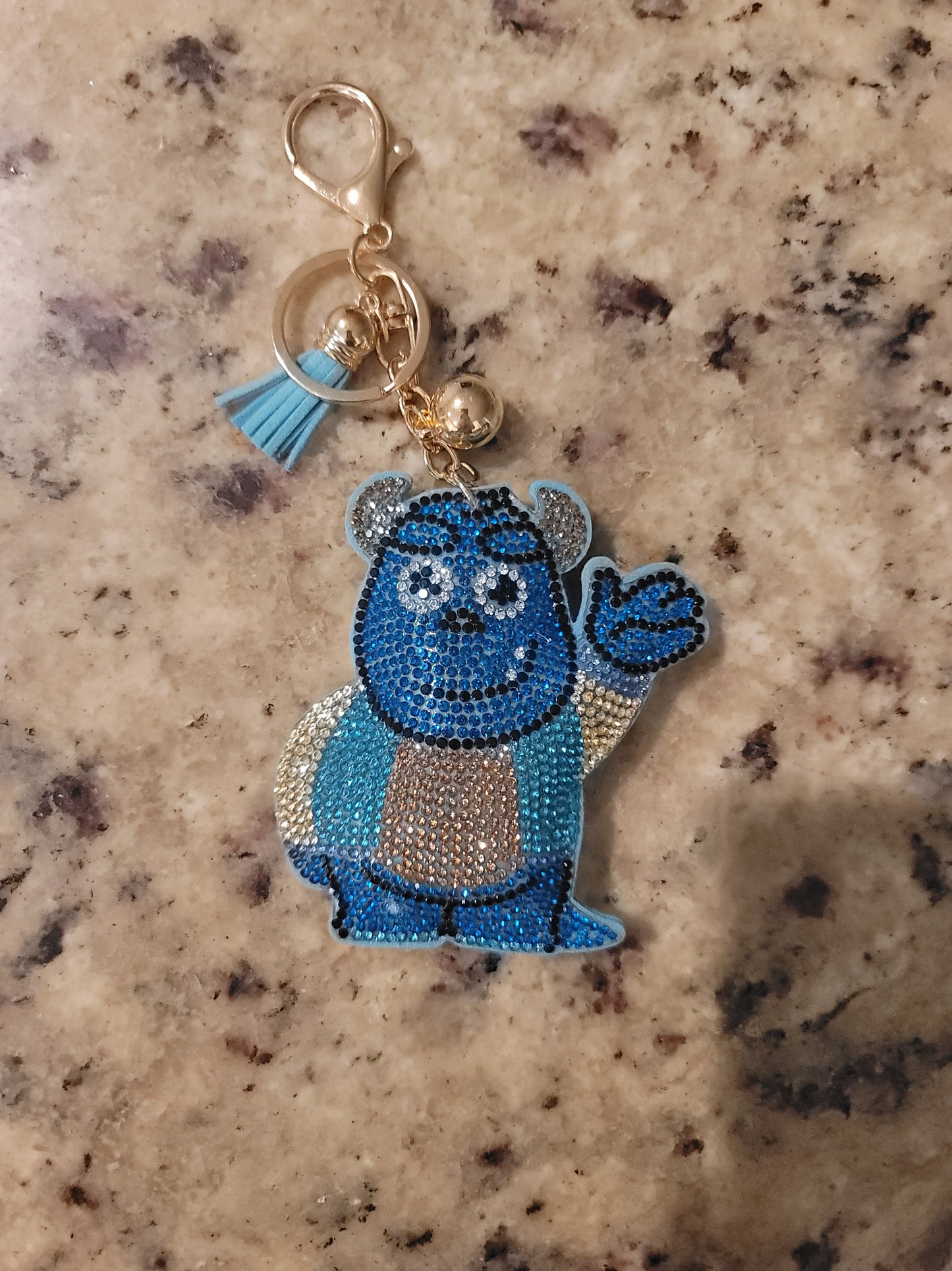 Blue Friendly Monster Rhinestone Purse Buddy | Glitter Bag Charm | Cute Backpack Charm | Sparkly Keychain | Fun Purse Accessory