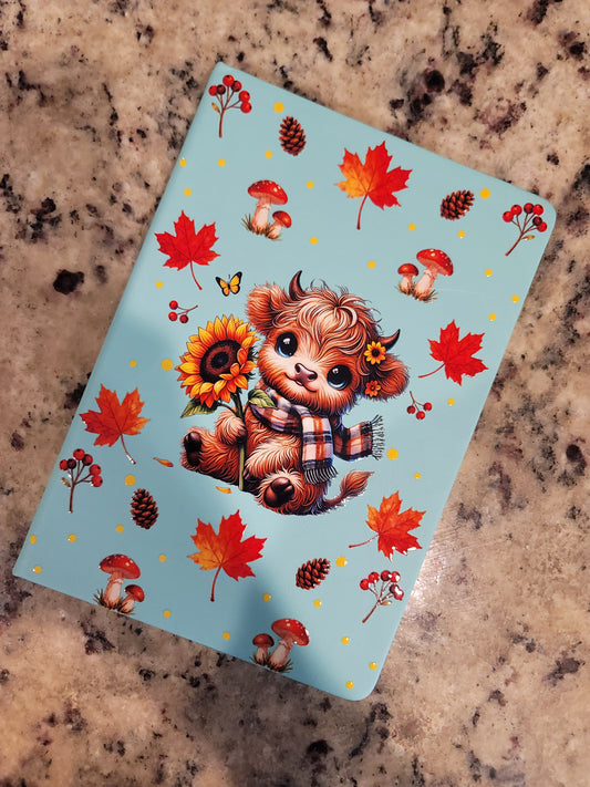 Autumn Highland Cow with Sunflower A5 Spiral Notebook | Cute Fall Journal | Cozy Hardcover Notebook | School, Journaling & Note Taking | BNH Creations