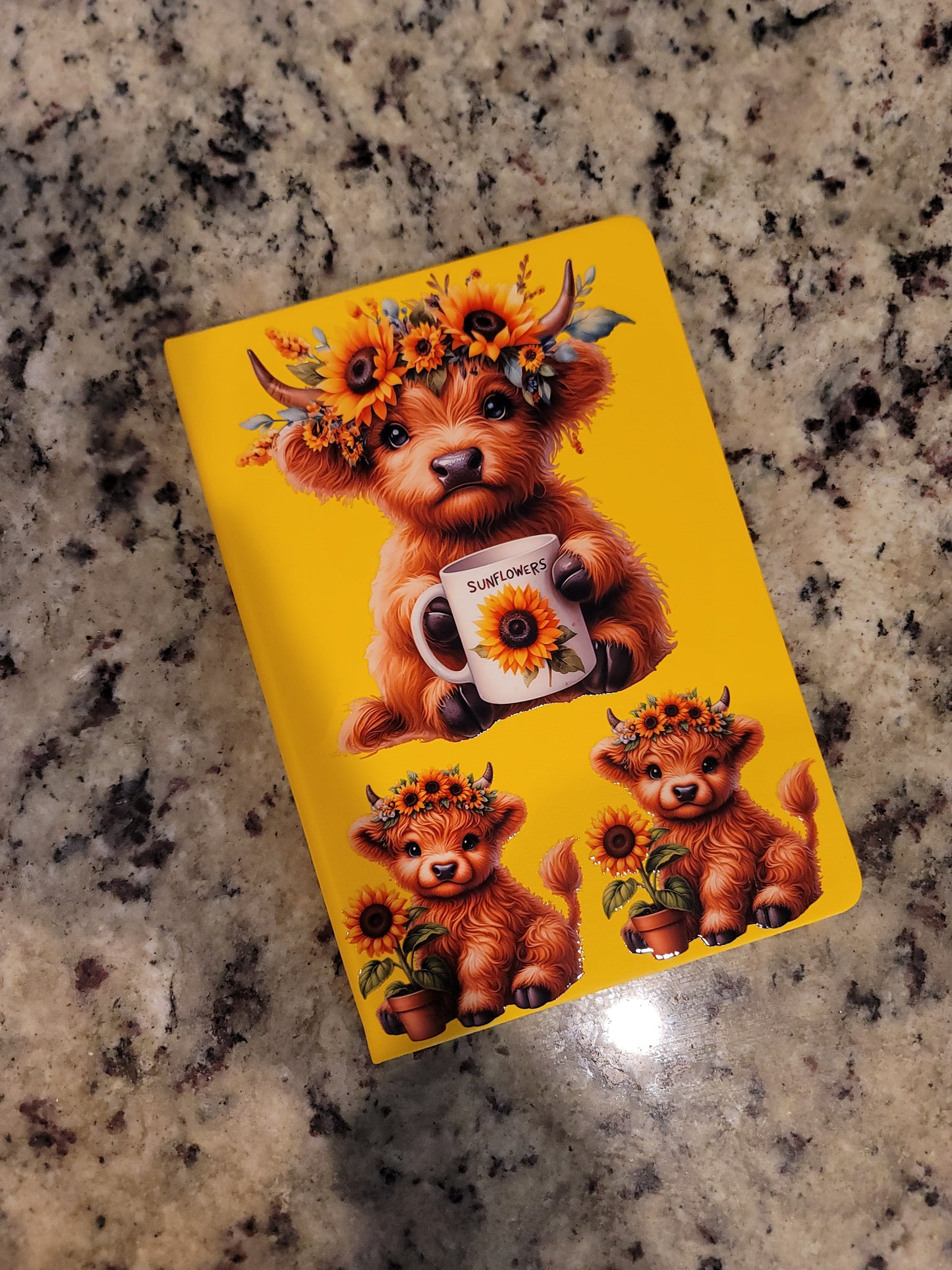 Sunflower Highland Cow A5 Hardcover Notebook | Cute Cow Journal | Floral Notebook | School, Journaling & Note Taking | BNH Creations