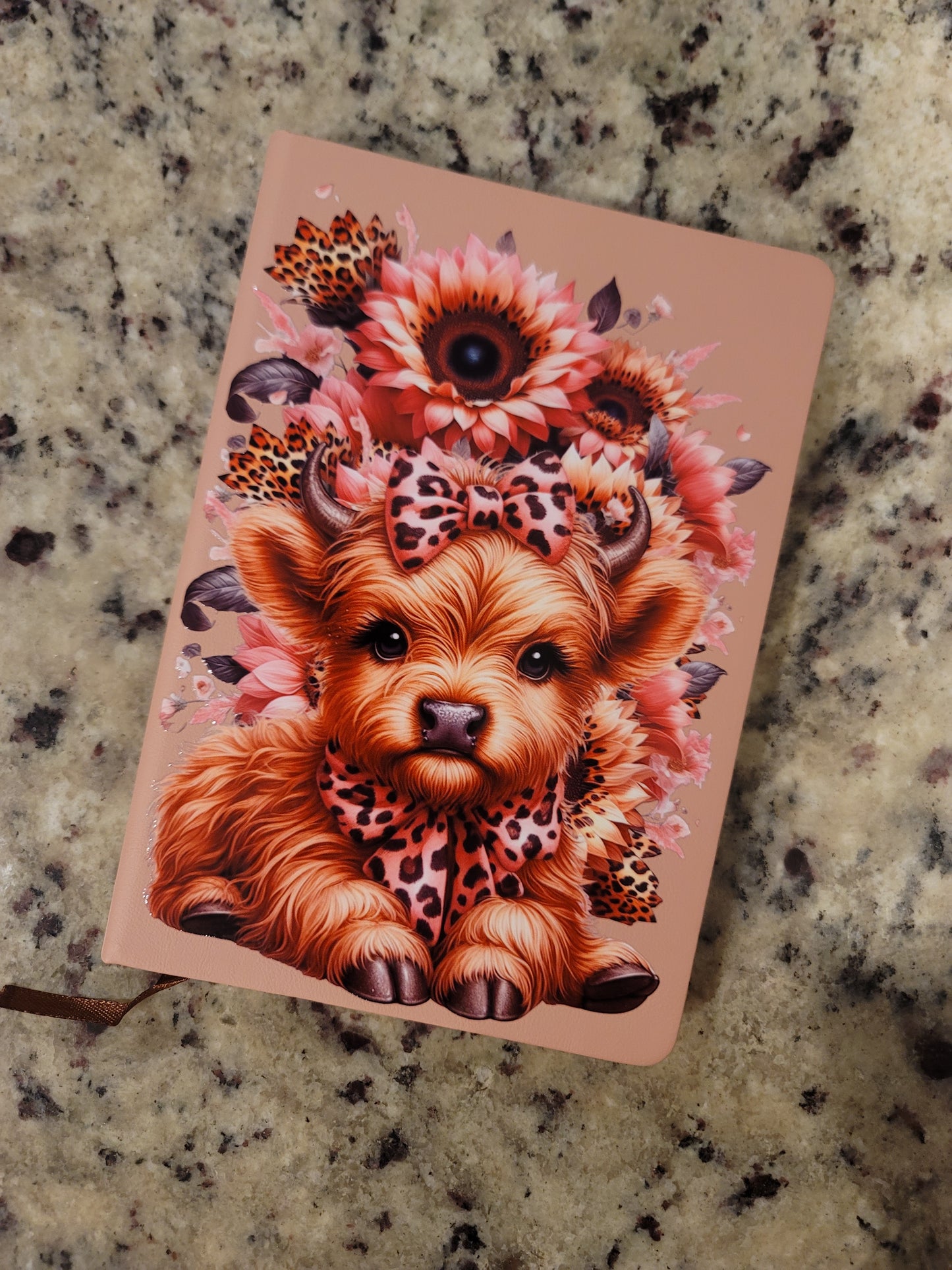 Leopard Sunflower Highland Cow A5 Hardcover Notebook | Cute Floral Cow Journal | Western Notebook | School, Journaling & Note Taking | BNH Creations