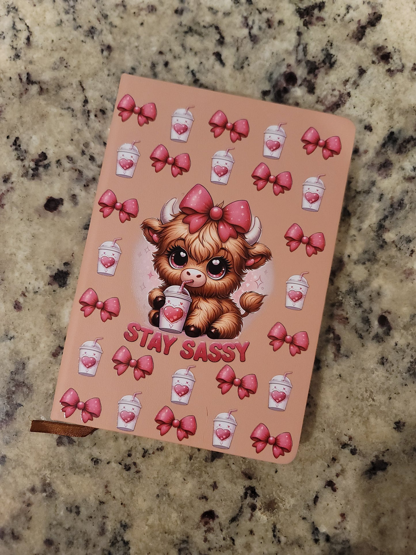 Stay Sassy Highland Cow A5 Notebook | Cute Pink Cow Hardcover Journal | Coquette Bow Notebook | Western Gift for Girls & Cow Lovers