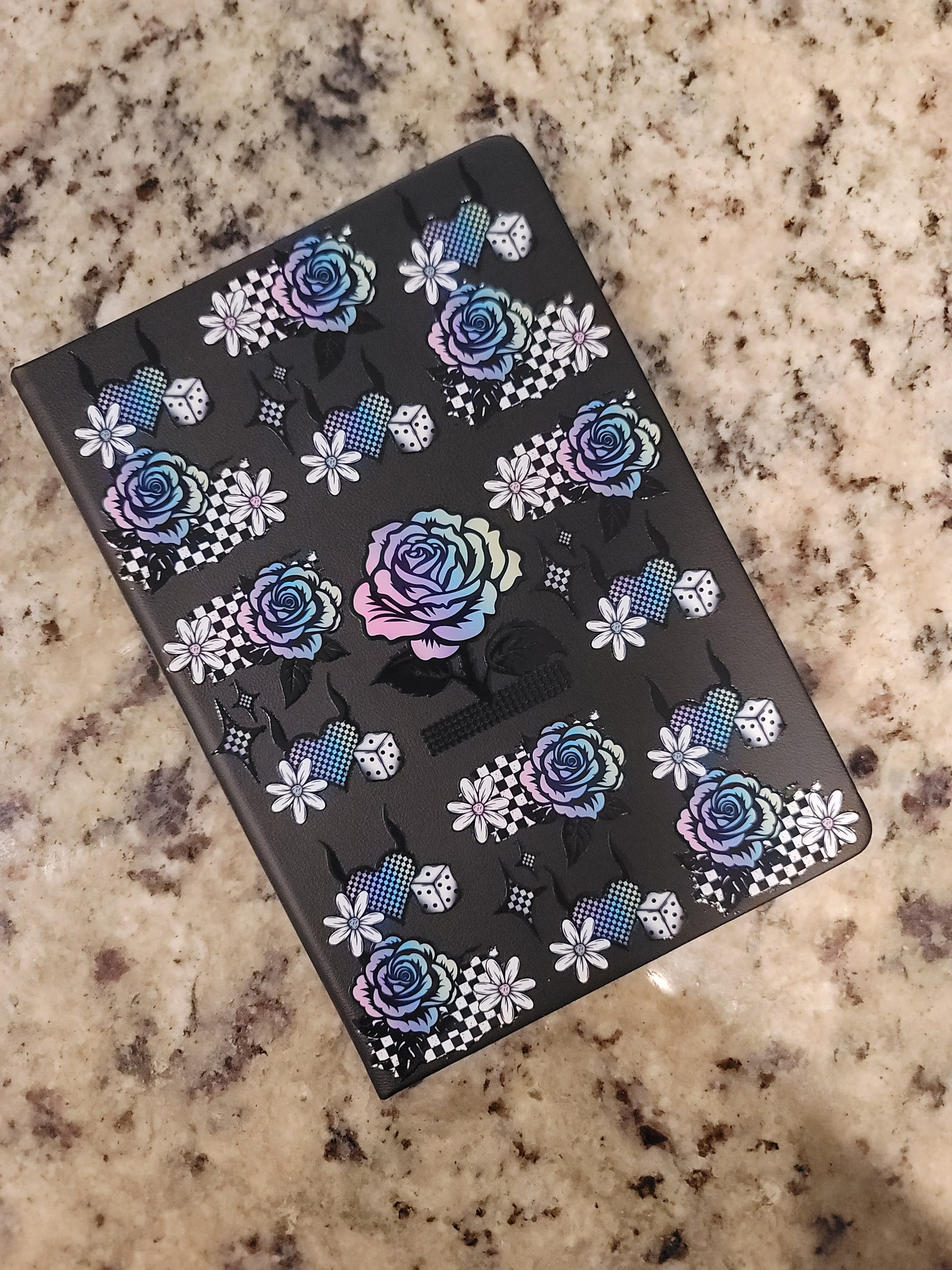 Pastel Gothic Rose A5 Notebook | Dark Academia Hardcover Journal | Checkered Floral Writing Notebook | Alt Aesthetic Gift