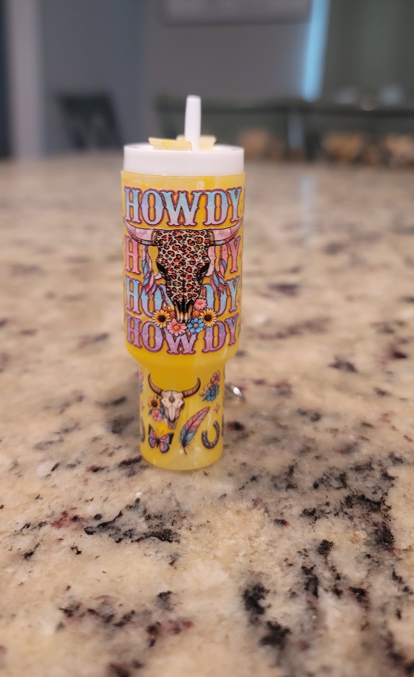 Howdy Mini Tumbler Chapstick Holder Keychain | Western Lip Balm Holder | Cow Skull Lipstick Keychain | Cute Cowgirl Purse Charm