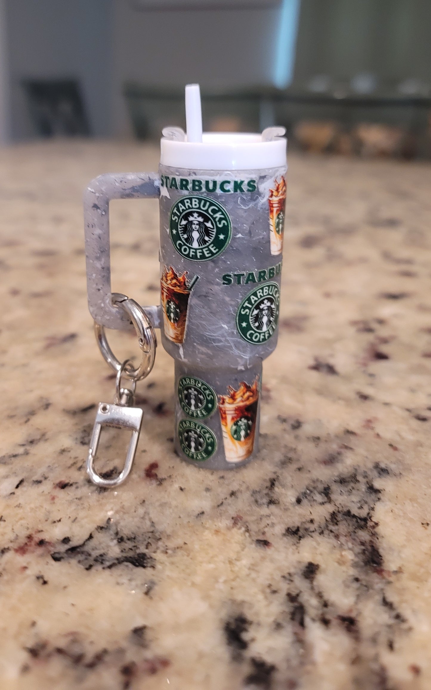 Coffee Lover Inspired Mini Tumbler Chapstick Holder Keychain | Gray Marble Lip Balm Holder | Cute Mini Cup Purse Accessory