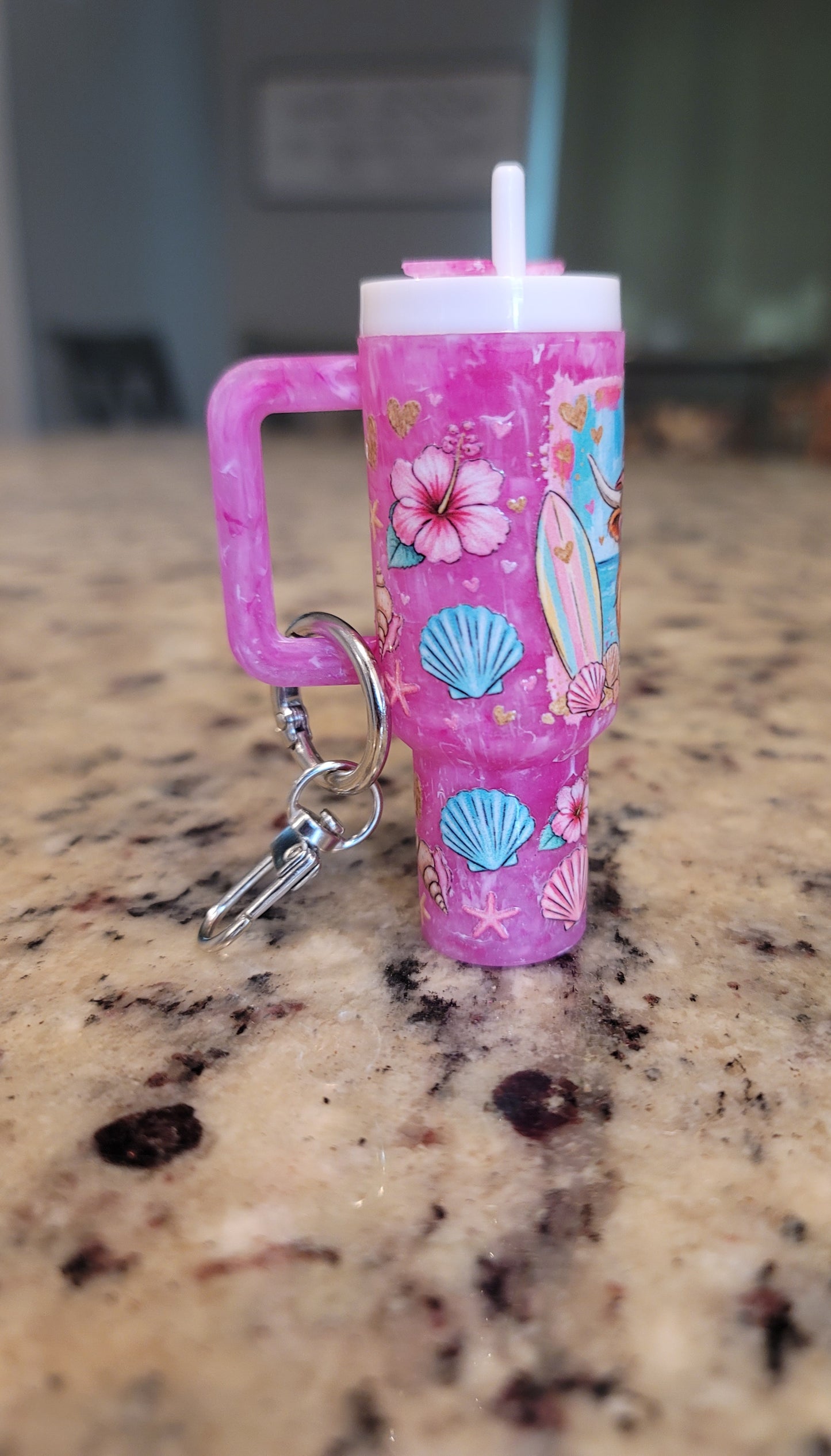 Beach Highland Cow Mini Tumbler Keychain Lip Balm Holder | Pink Cowgirl Chapstick Holder | Cute Western Summer Purse Accessory