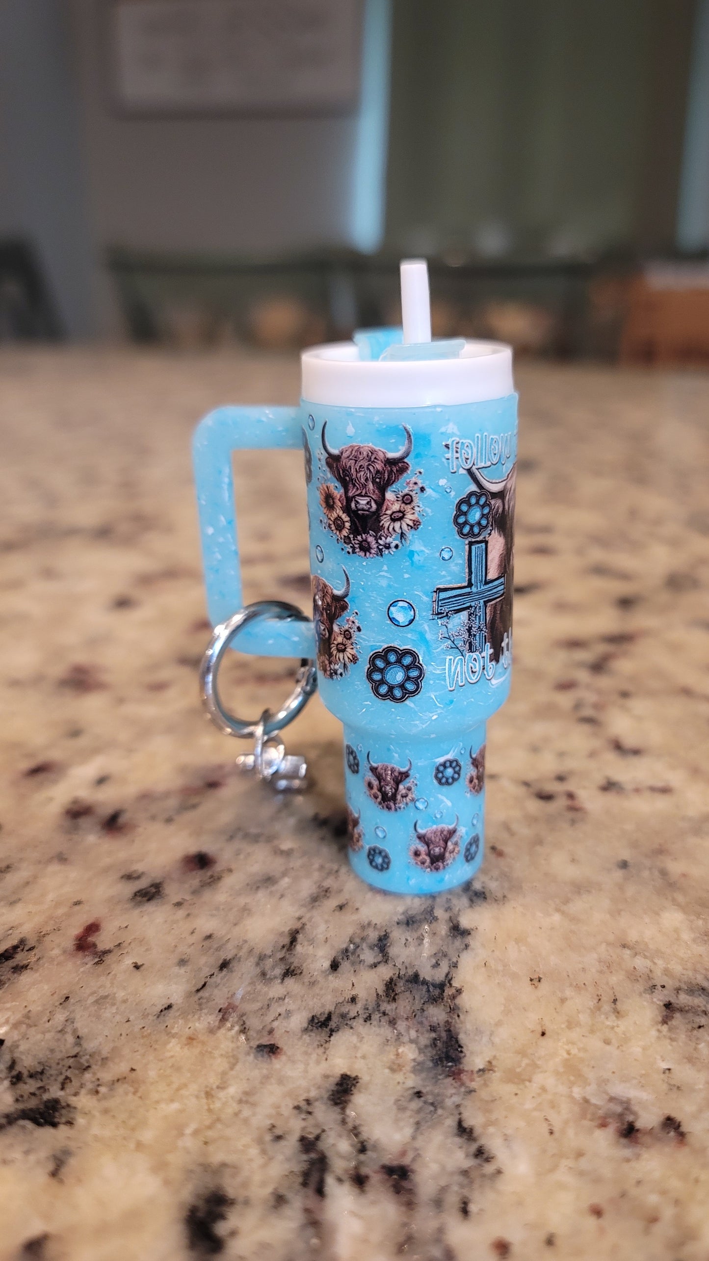 Faith Highland Cow Mini Tumbler Chapstick Holder Keychain | Inspirational Lip Balm Holder | Western Christian Mini Cup Keychain Gift