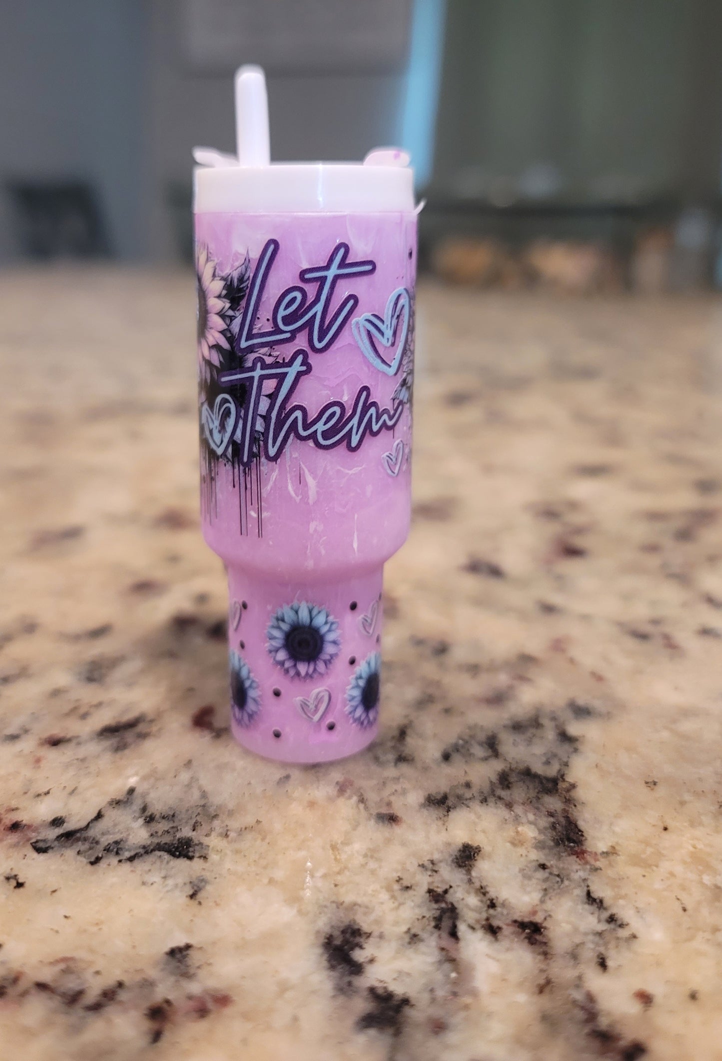 Let Them Sunflower Mini Tumbler Chapstick Holder Keychain | Inspirational Lip Balm Holder | Purple Floral Mini Cup Keychain Gift