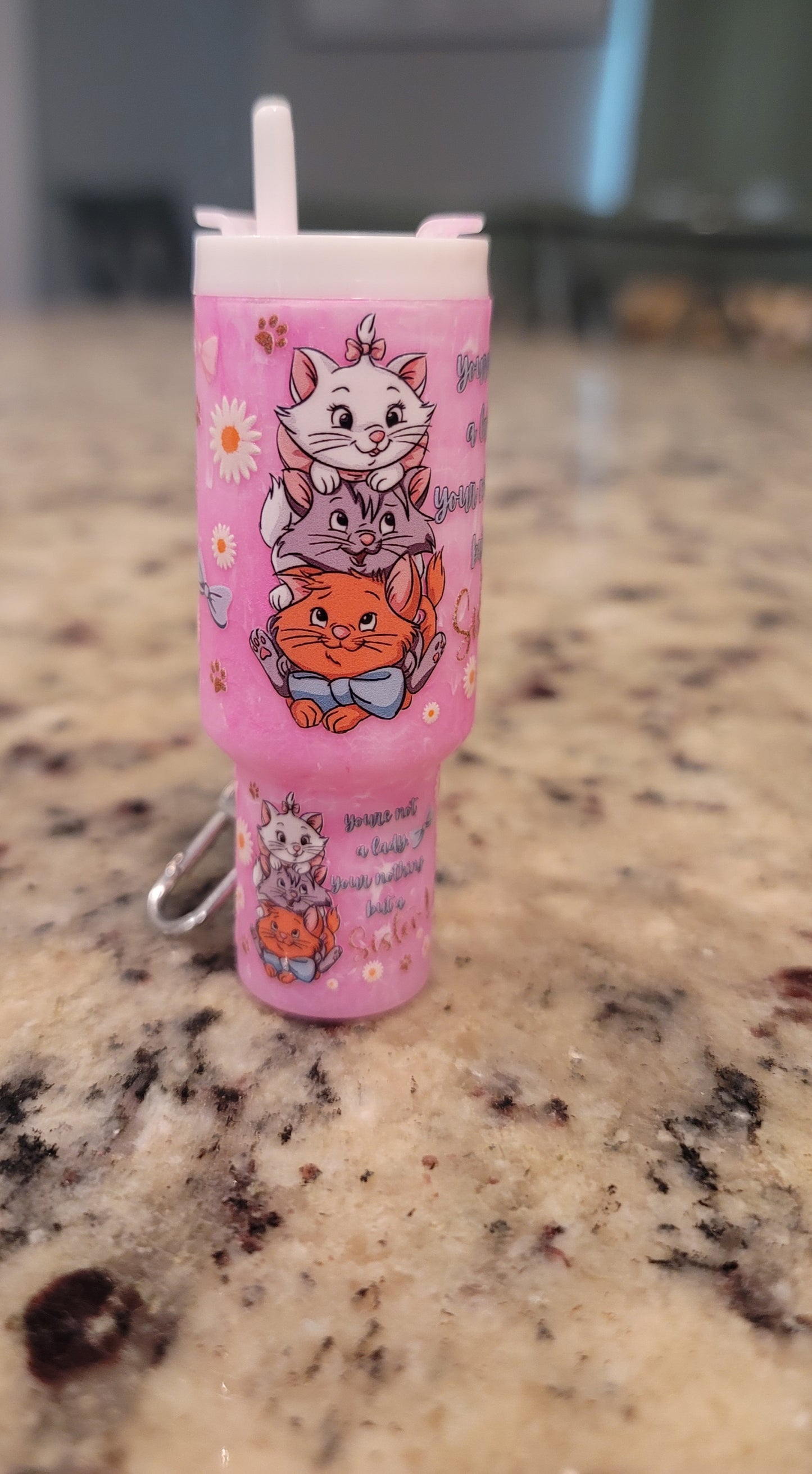Pink Kitty Trio Mini Tumbler Keychain Lip Balm Holder | Cute Pink Cat Chapstick Holder | Kawaii Purse Accessory