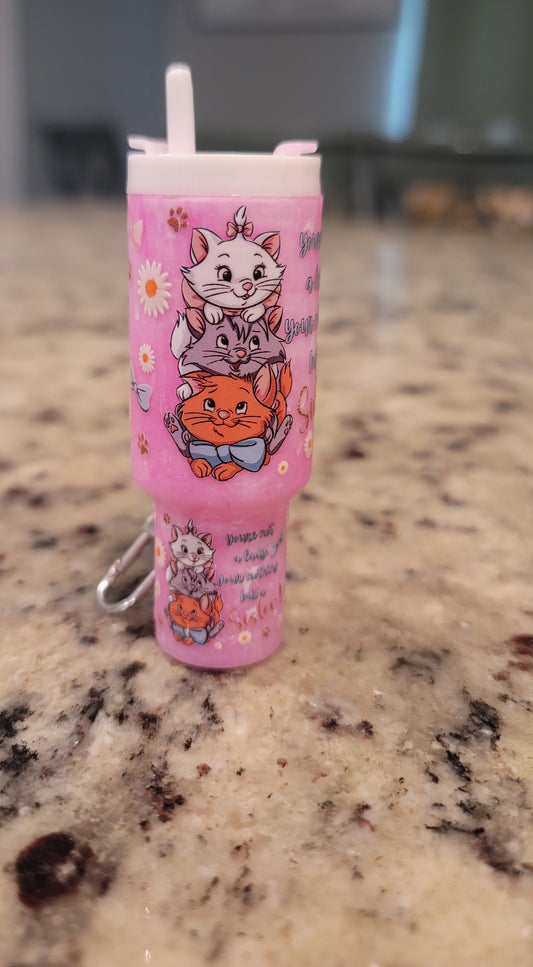 Pink Kitty Trio Mini Tumbler Keychain Lip Balm Holder | Cute Pink Cat Chapstick Holder | Kawaii Purse Accessory