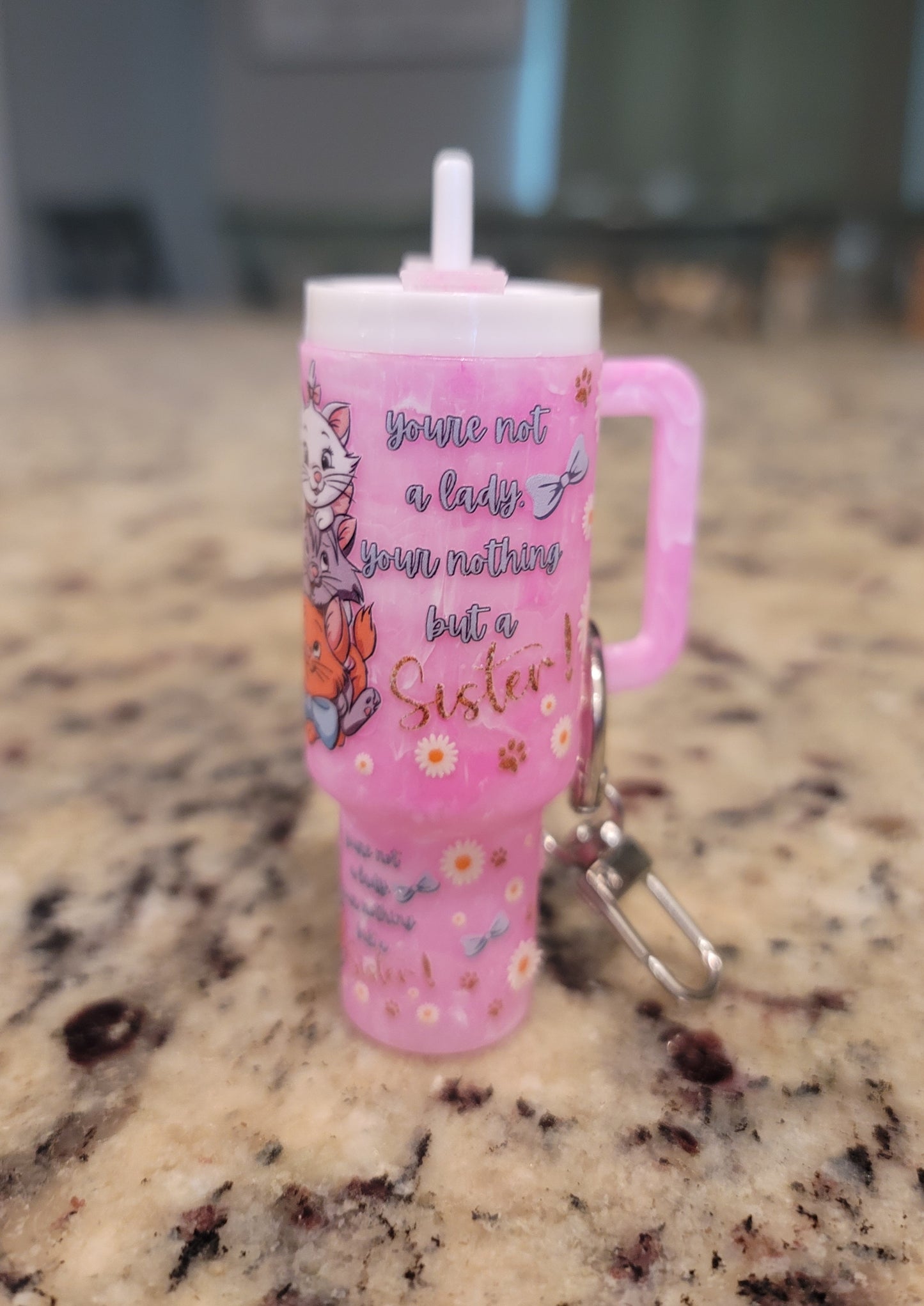 Pink Kitty Trio Mini Tumbler Keychain Lip Balm Holder | Cute Pink Cat Chapstick Holder | Kawaii Purse Accessory