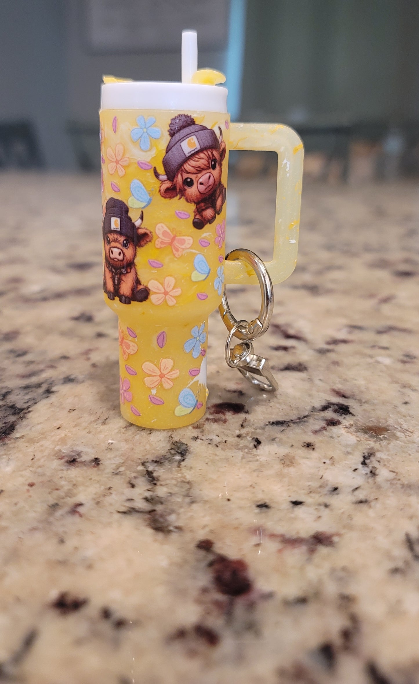Yellow Highland Cow Mini Tumbler Keychain Lip Balm Holder | Cute Cow Chapstick Holder | Farmhouse Purse Accessory