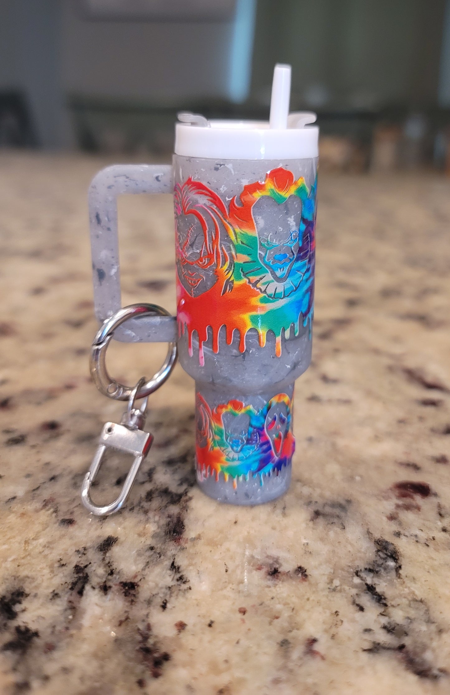 Spooky Horror Movie Inspired Mini Tumbler Keychain Lip Balm Holder | Halloween Chapstick Holder | Creepy Purse Accessory