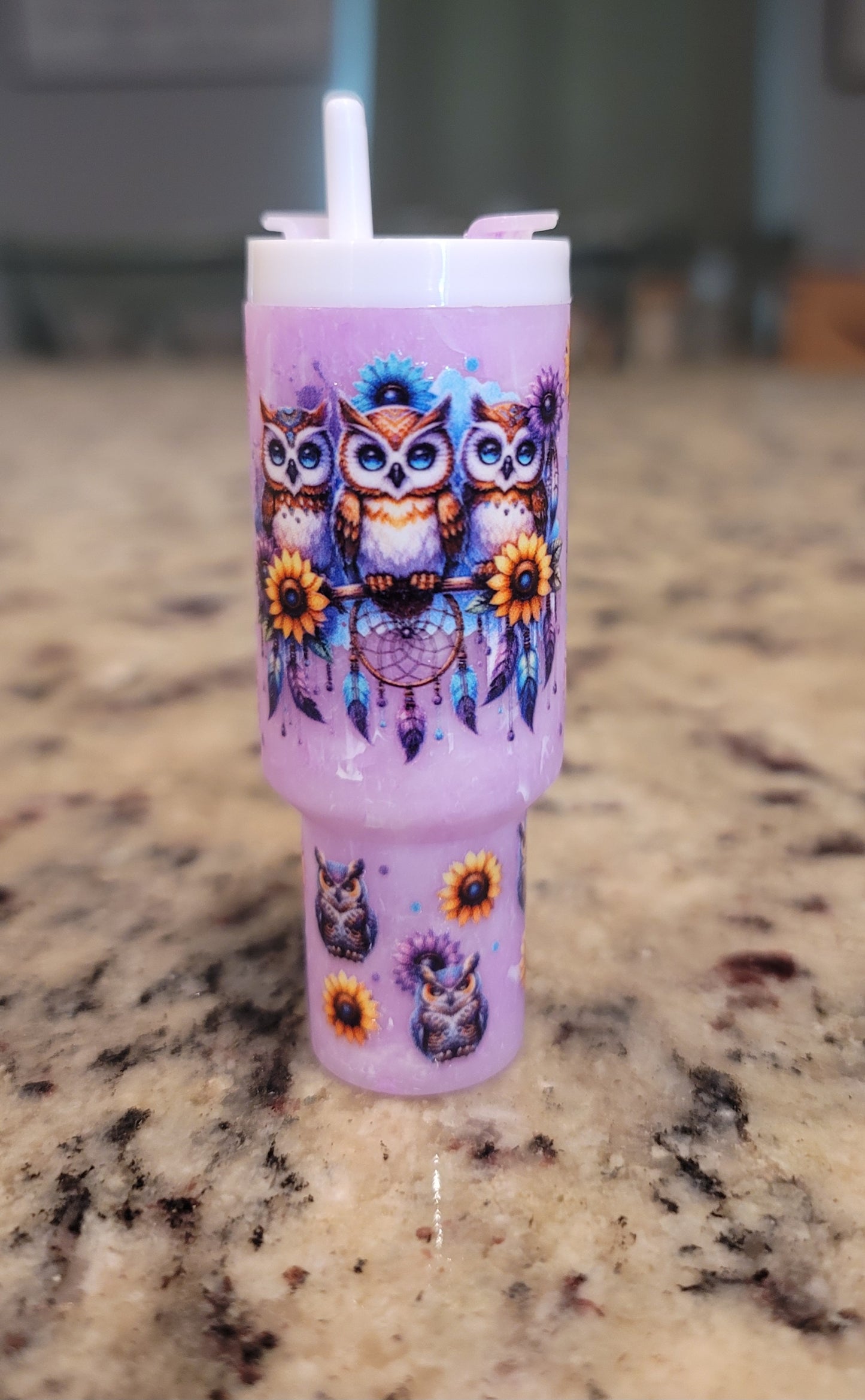 Purple Owl Mini Tumbler Keychain | Sunflower Lip Balm Holder | Boho Owl Chapstick Holder | Cute Purse & Backpack Charm