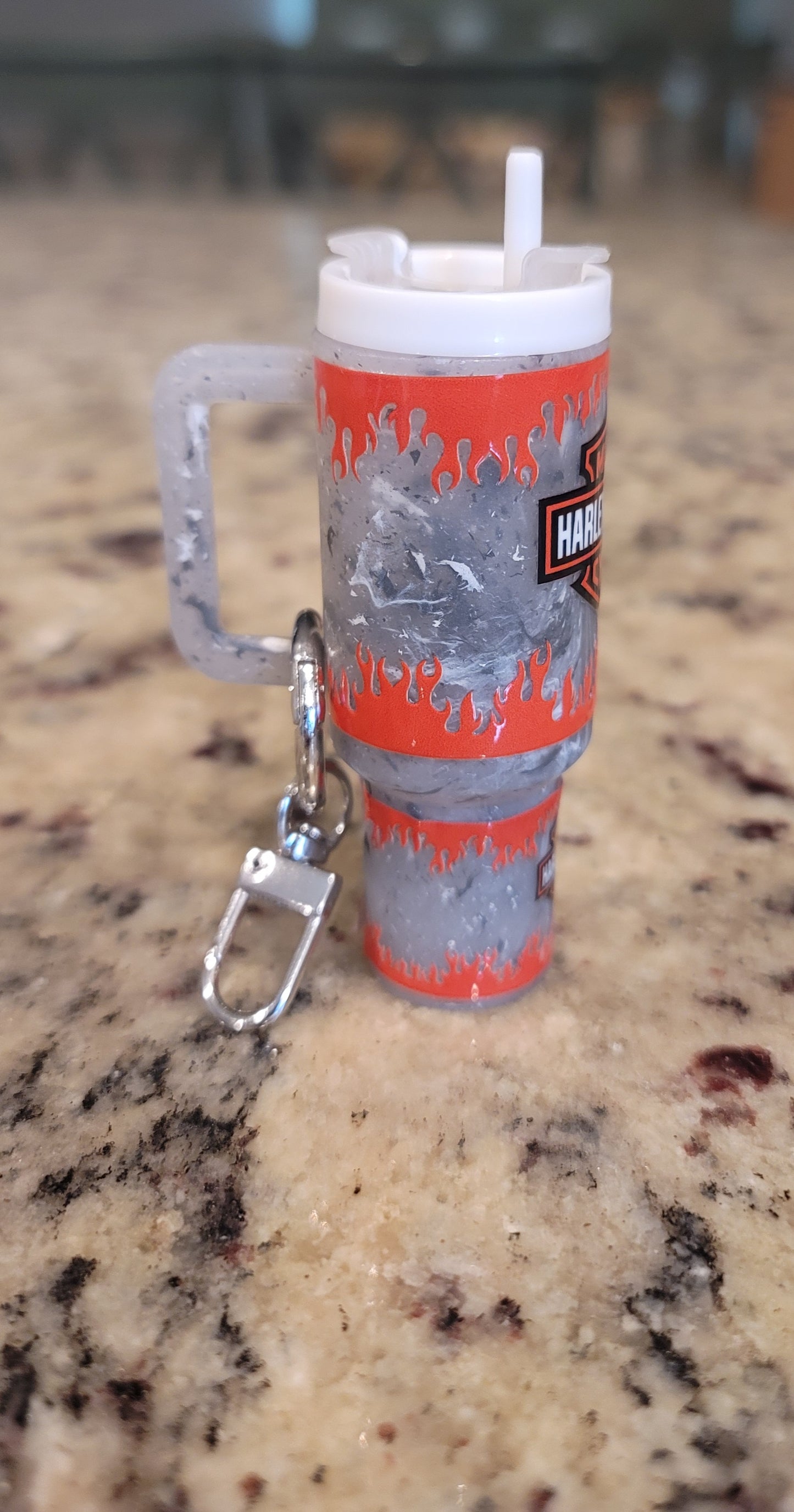 Motorcycle Inspired Mini Tumbler Keychain | Biker Lip Balm Holder | Flame Chapstick Holder | Purse & Backpack Charm