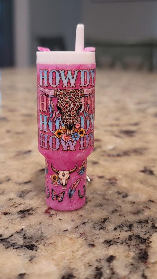 Howdy Western Mini Tumbler Keychain | Pink Cowgirl Lip Balm Holder | Western Purse Charm | Cute Chapstick Keychain
