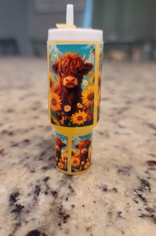 Sunflower Highland Cow Mini Tumbler Keychain | Cute Cow Lip Balm Holder | Farmhouse Purse Charm | Western Keychain Gift