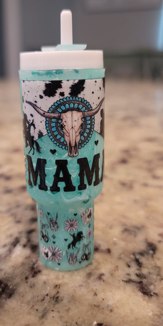 Western Mama Mini Tumbler Keychain | Cowgirl Lip Balm Holder | Turquoise Western Purse Charm | Cute Mama Keychain Gift