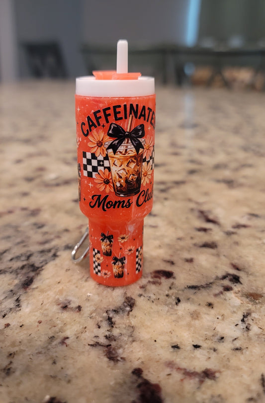 Caffeinated Moms Club Mini Tumbler Keychain | Coffee Lip Balm Holder | Cute Mom Purse Charm | Teacher & Mom Gift