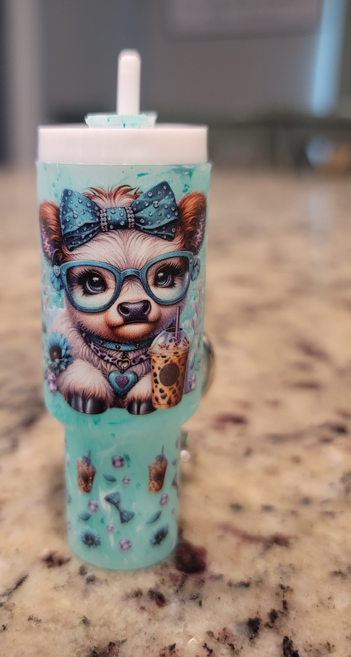 Cute Highland Cow Mini Tumbler Keychain | Teal Cow Cup Charm | Coffee Lover Keychain | Handmade Purse & Backpack Accessory | BNH Creations