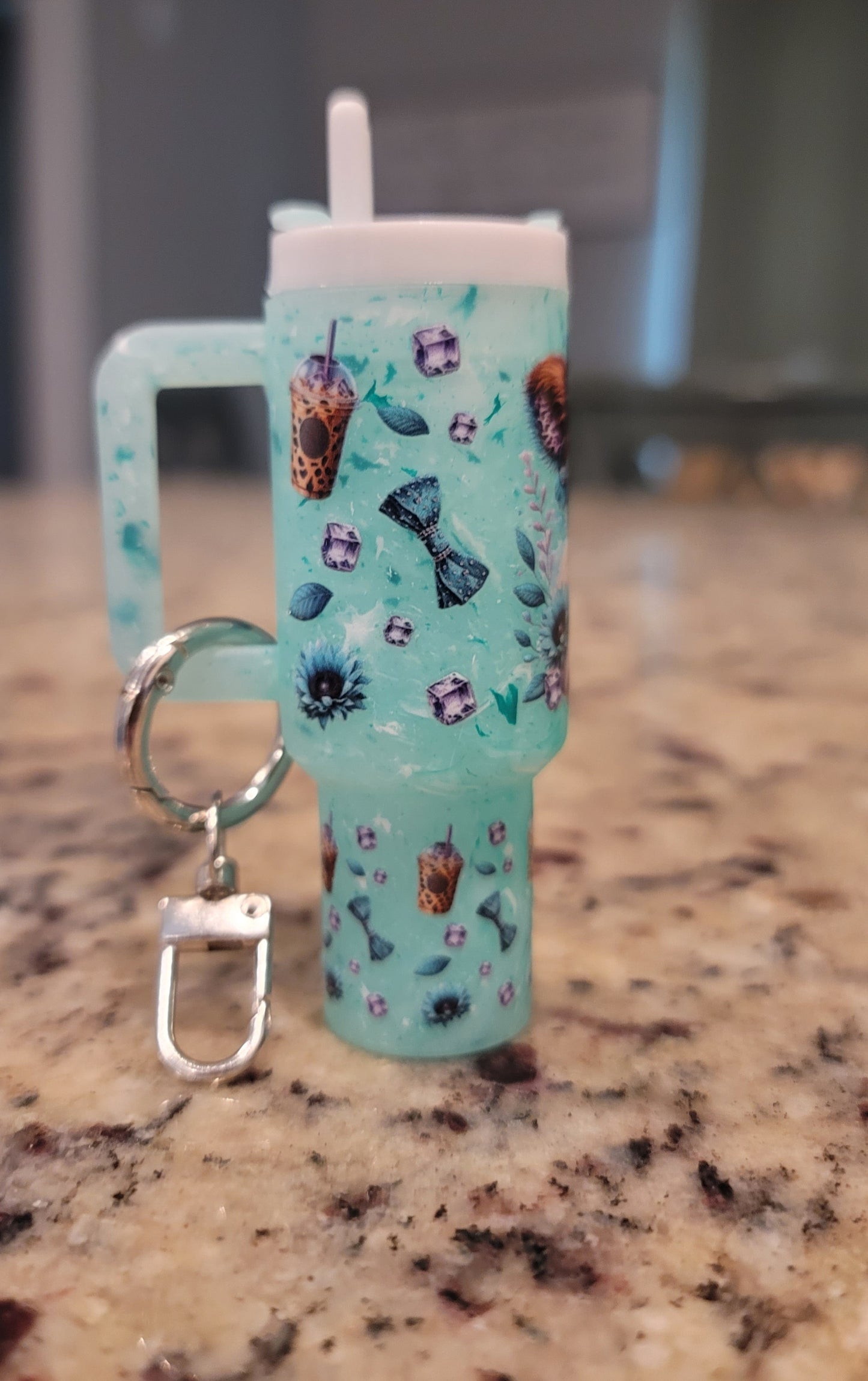 Cute Highland Cow Mini Tumbler Keychain | Teal Cow Cup Charm | Coffee Lover Keychain | Handmade Purse & Backpack Accessory | BNH Creations