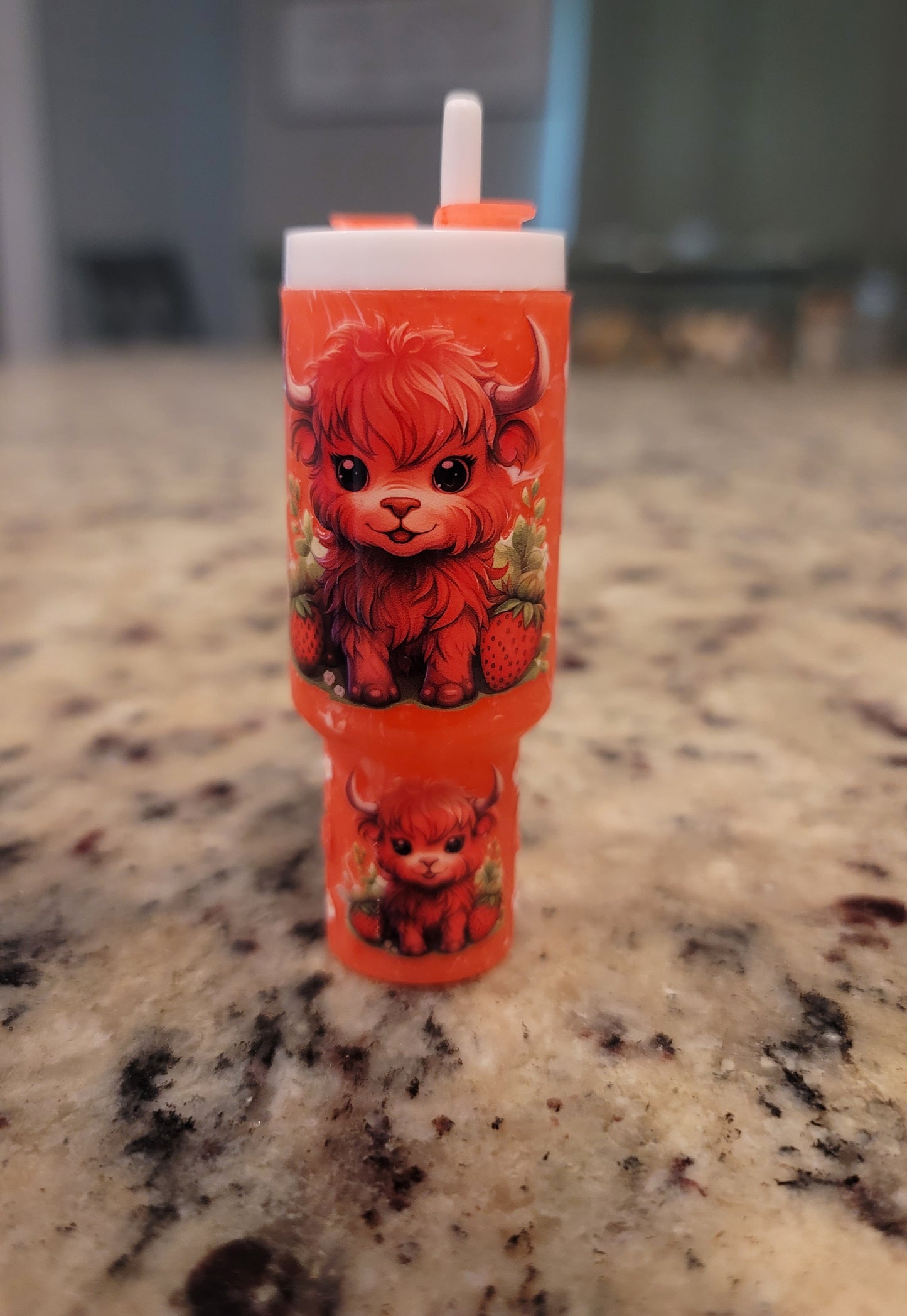 Strawberry Highland Cow Mini Tumbler Keychain Lip Balm Holder | Cute Cow Chapstick Holder | Farmhouse Purse Accessory