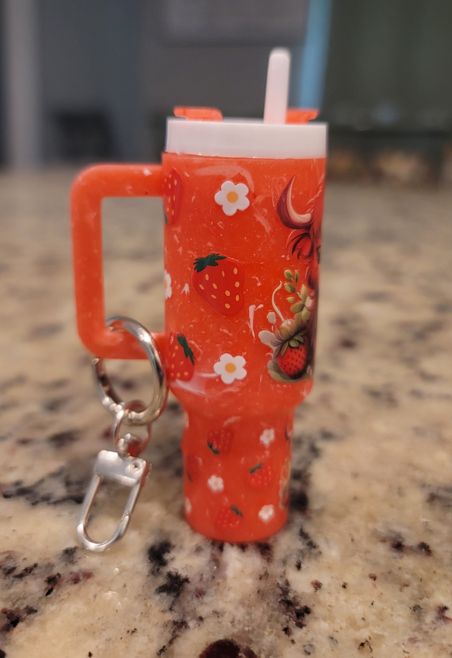Strawberry Highland Cow Mini Tumbler Keychain Lip Balm Holder | Cute Cow Chapstick Holder | Farmhouse Purse Accessory