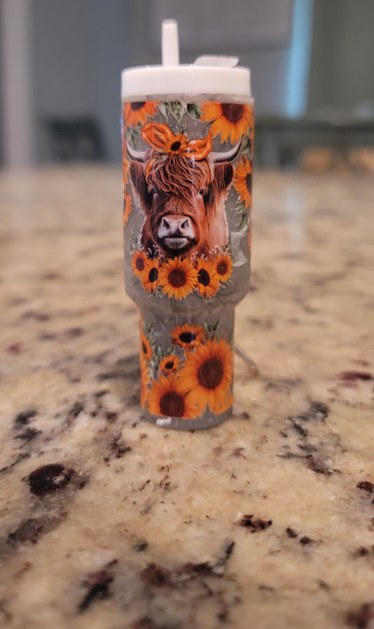 Sunflower Highland Cow Mini Tumbler Keychain | Rustic Farmhouse Cup Charm | Handmade Western Keychain | BNH Creations
