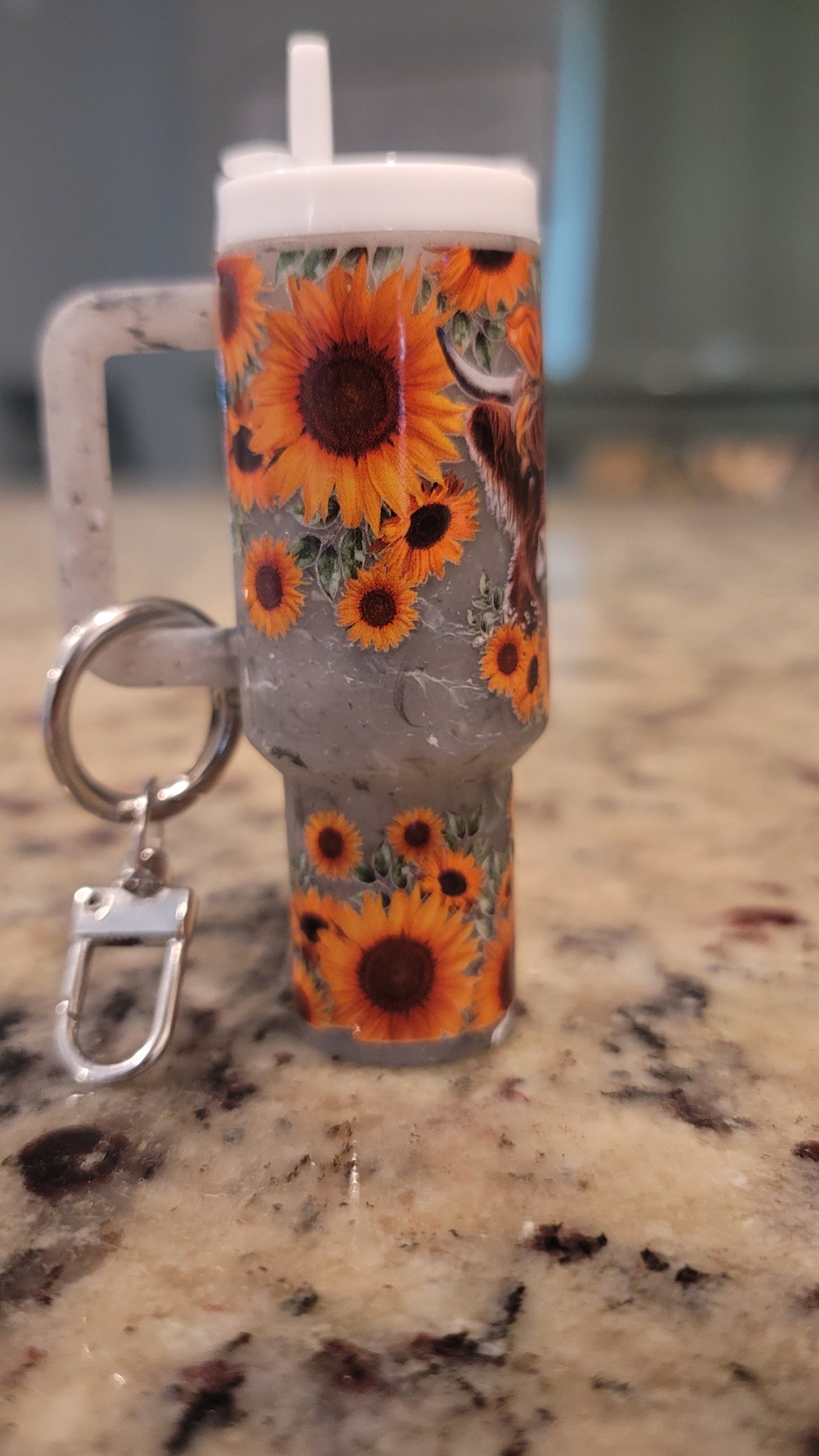Sunflower Highland Cow Mini Tumbler Keychain | Rustic Farmhouse Cup Charm | Handmade Western Keychain | BNH Creations