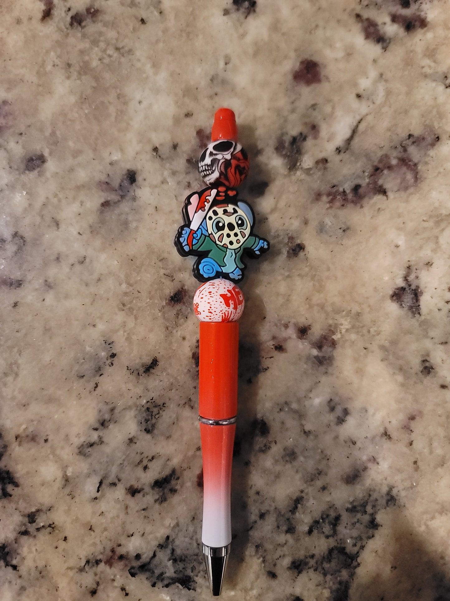 Spooky Slasher Beaded Pen | Handmade Horror-Inspired Ballpoint Pen | Refillable Ink Pen | Halloween Desk Accessory | Gothic Gift
