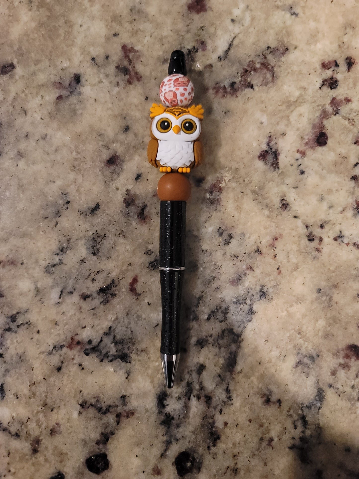 Wise Owl Beaded Pen | Handmade Owl Ballpoint Pen | Cute Teacher Gift | Woodland Desk Accessory | Refillable Black Ink Pen