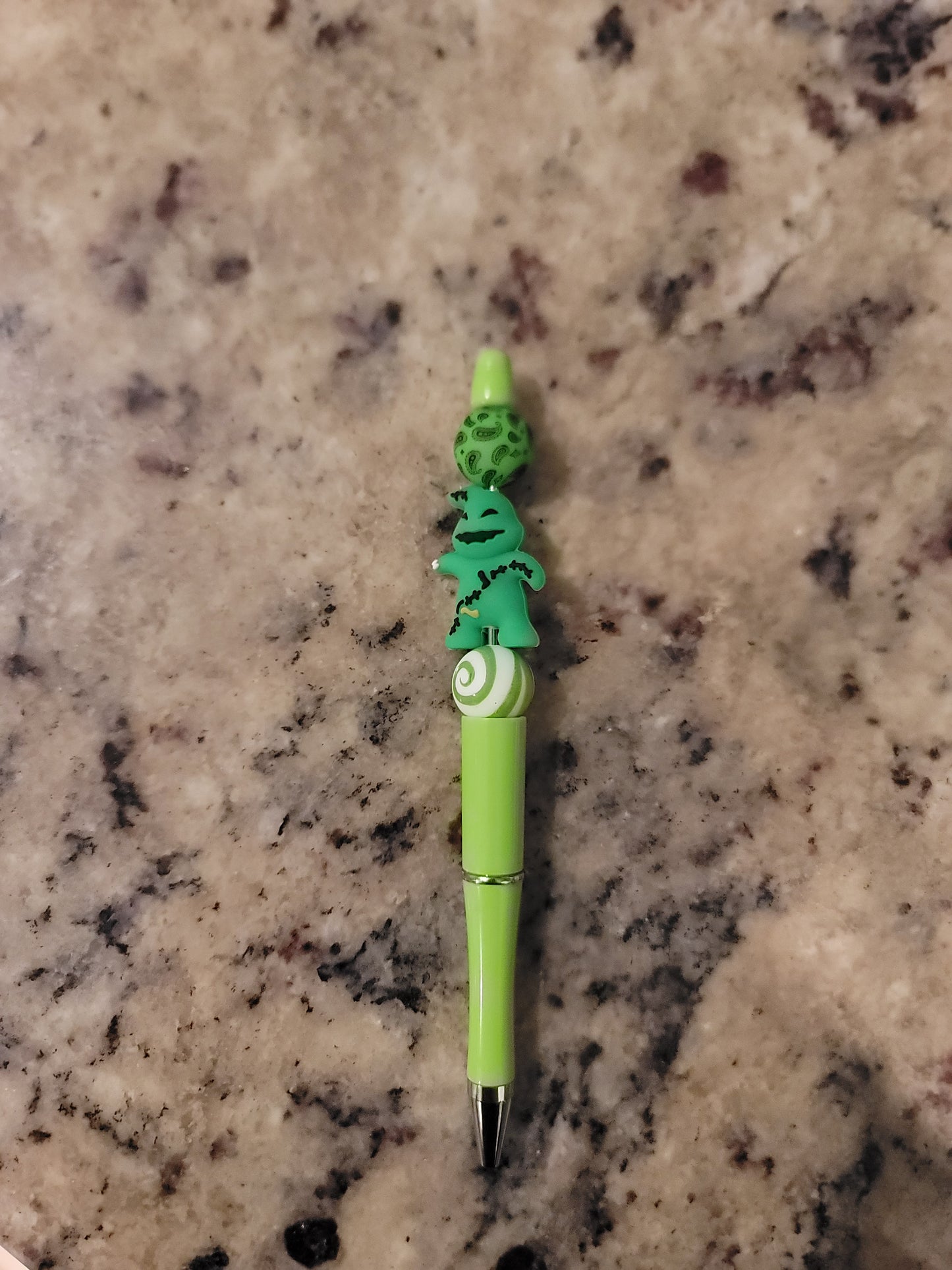 Cute Green Monster Beaded Pen | Handmade Spooky Ballpoint Pen | Refillable Silicone Bead Pen | Halloween Desk Accessory | Fun Gift