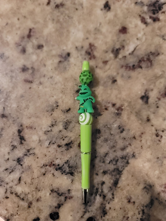 Cute Green Monster Beaded Pen | Handmade Spooky Ballpoint Pen | Refillable Silicone Bead Pen | Halloween Desk Accessory | Fun Gift