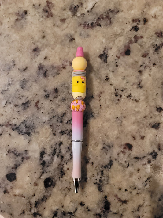 Cute Pencil Beaded Pen | Handmade School-Themed Ballpoint Pen | Refillable Silicone Bead Pen | Teacher & Student Gift