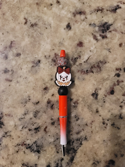 Scary Clown Beaded Pen | Handmade Horror-Themed Ballpoint Pen | Refillable Silicone Bead Pen | Spooky Desk Accessory & Gift